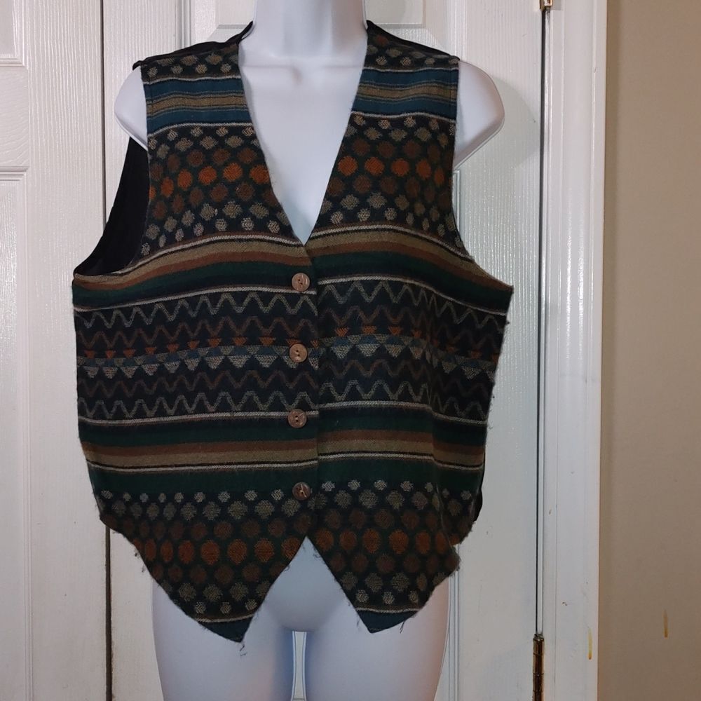 My Michelle  green brown tan button down vest  Sz L Juniors